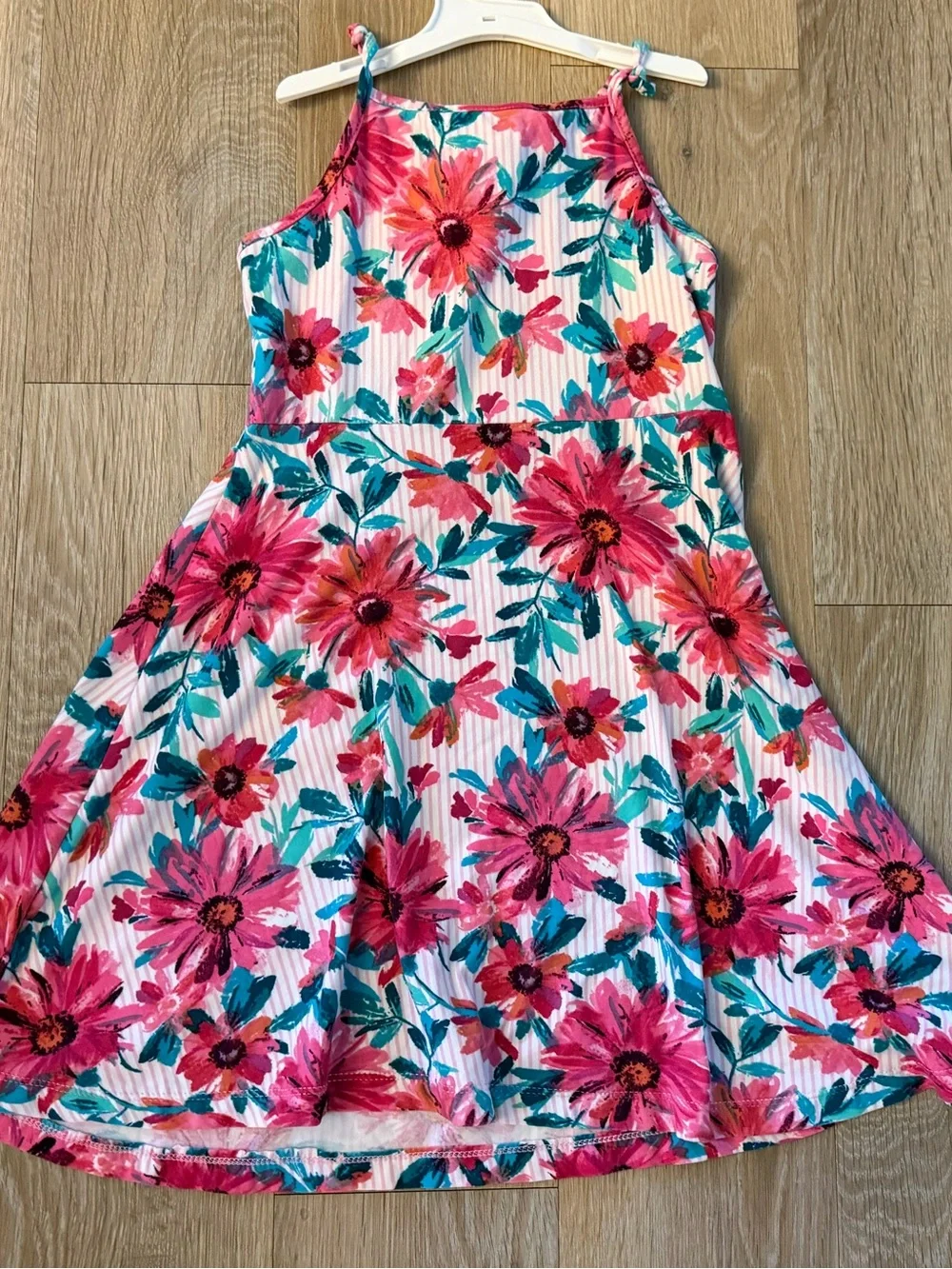 1st Kiss Girl's Size 7/8 Bright Pink Floral Polyester Blend Casual Sundress